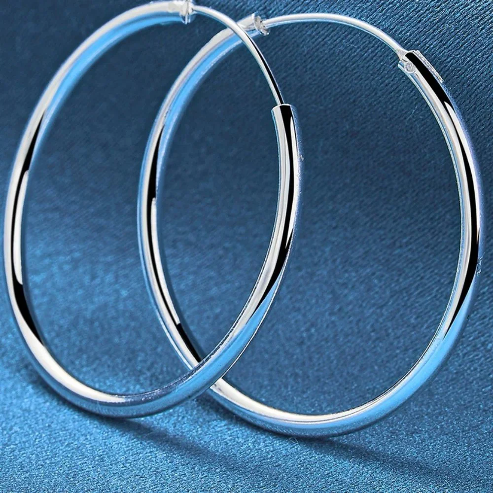 Stunning .925 Sterling Silver 35mm Round Hoop Earrings